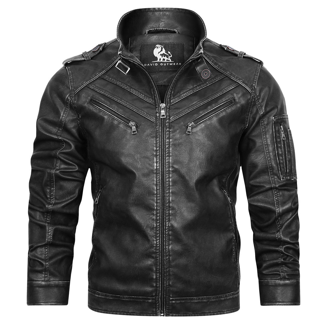 Men’s Classic Faux Leather Biker Jacket Black