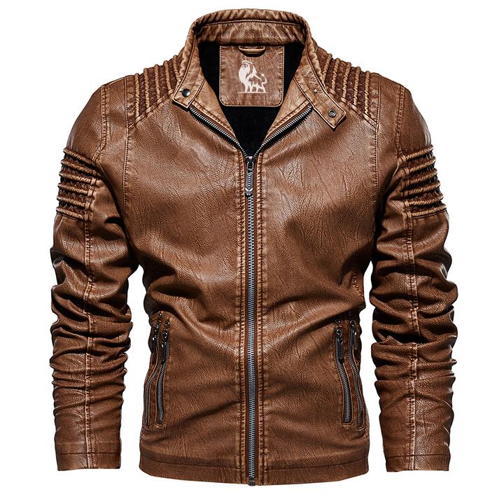 Men’s Classic Faux Leather Jacket Wood Brown