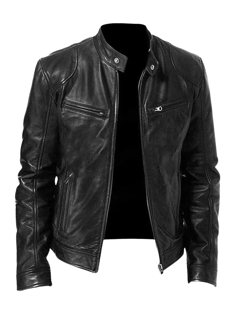 Men’s Timeless Faux Leather Jacket with Zip Fastening Black