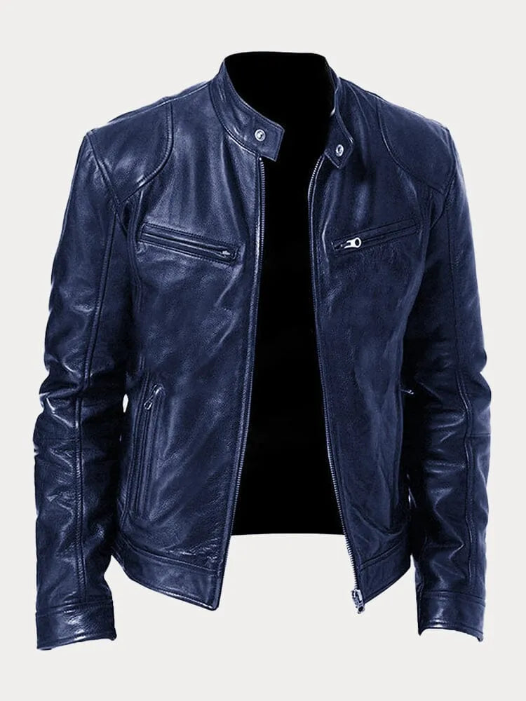 Men’s Timeless Faux Leather Jacket with Zip Fastening Blue