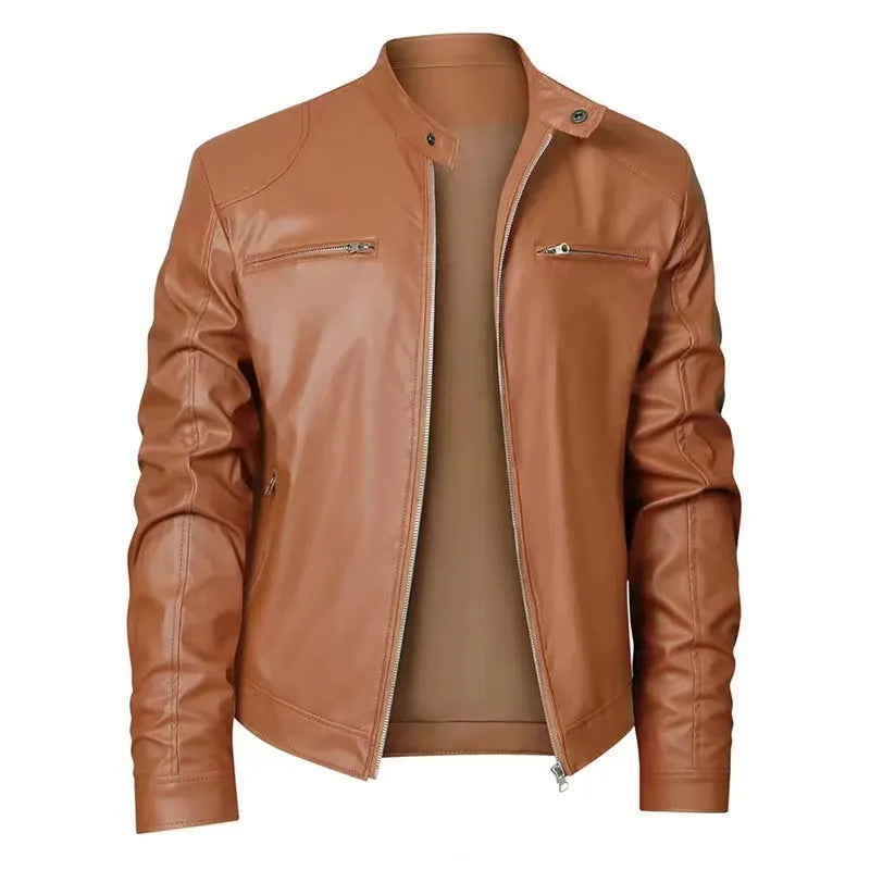 Men’s Timeless Faux Leather Jacket with Zip Fastening Brown