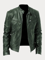 Men’s Timeless Faux Leather Jacket with Zip Fastening Green