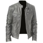 Men’s Timeless Faux Leather Jacket with Zip Fastening Grey