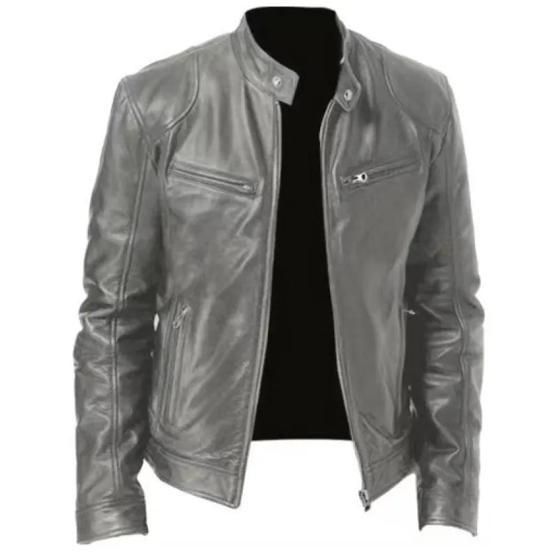 Men’s Timeless Faux Leather Jacket with Zip Fastening Grey