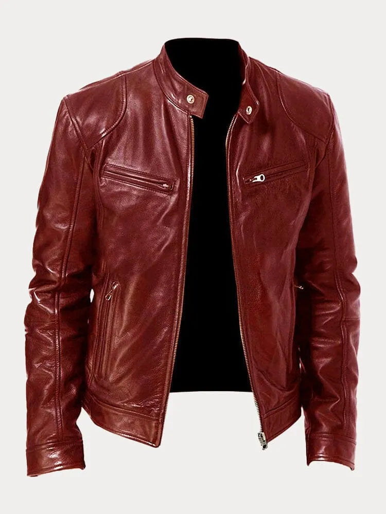 Men’s Timeless Faux Leather Jacket with Zip Fastening Red