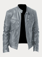 Men’s Timeless Faux Leather Jacket with Zip Fastening Silver