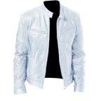 Men’s Timeless Faux Leather Jacket with Zip Fastening White