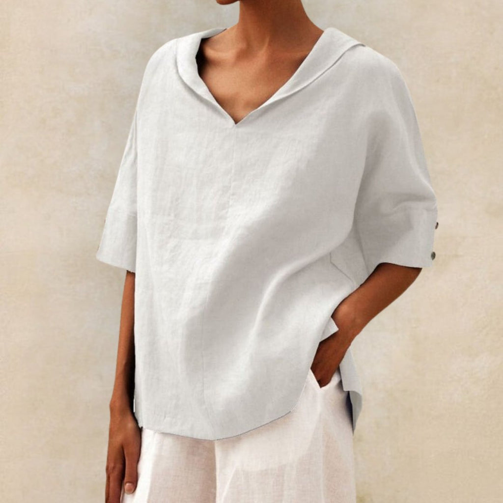 Women’s Relaxed V-Neck Casual Shirt for Everyday Elegance White
