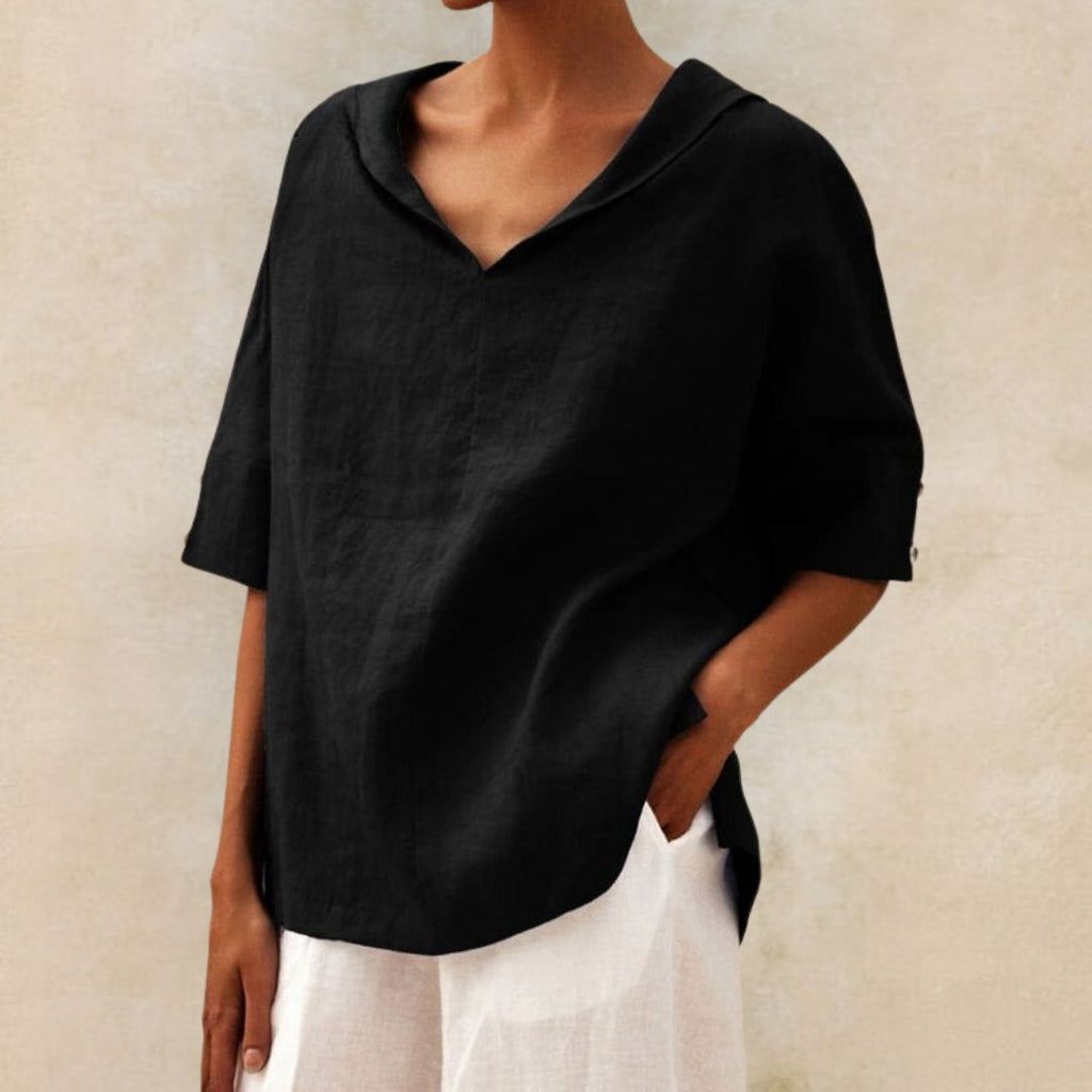 Women’s Relaxed V-Neck Casual Shirt for Everyday Elegance Black