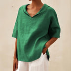 Women’s Relaxed V-Neck Casual Shirt for Everyday Elegance Green