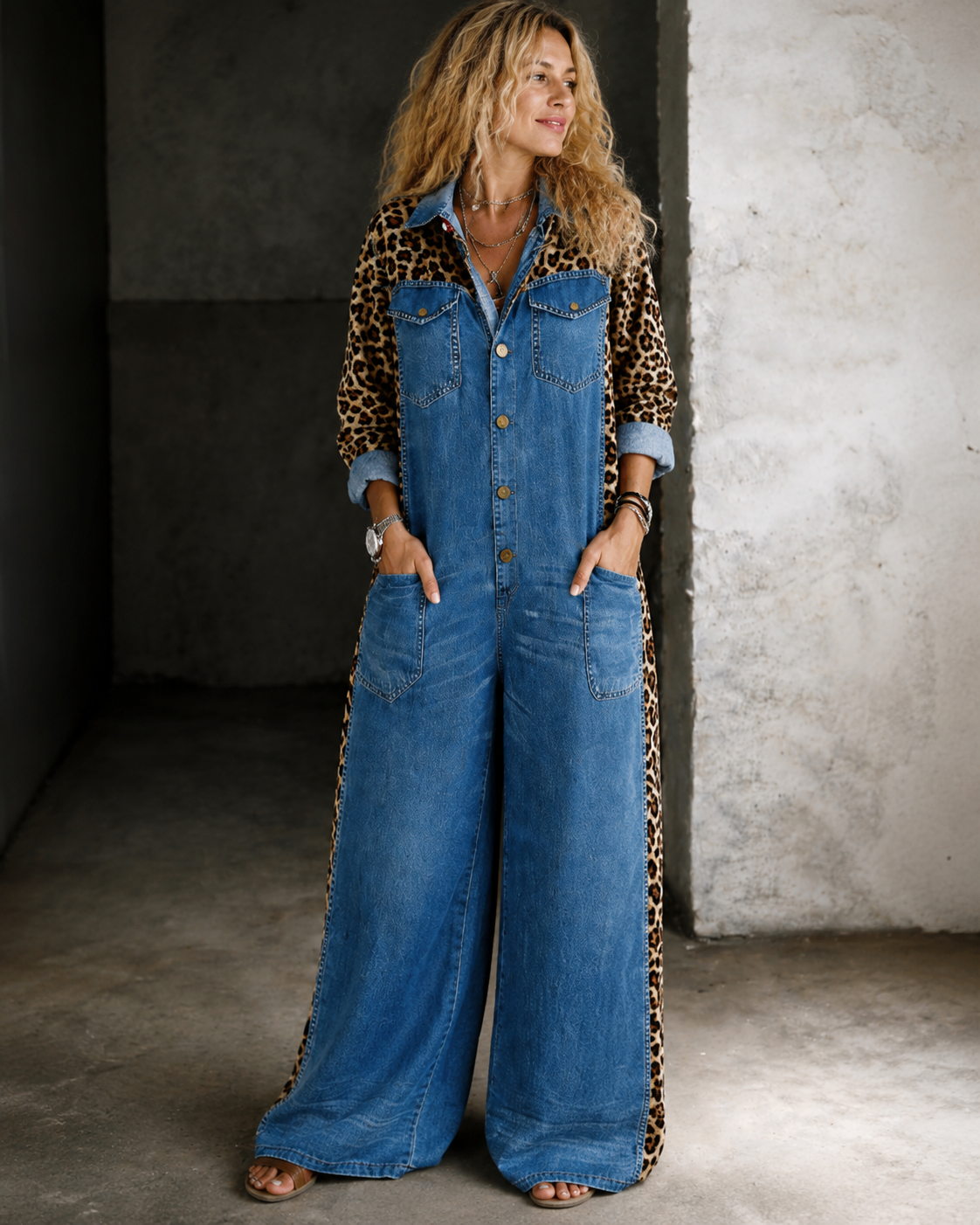 Women’s Casual Wide-Leg Jumpsuit Blue