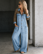Women’s Casual Wide-Leg Jumpsuit Light Blue