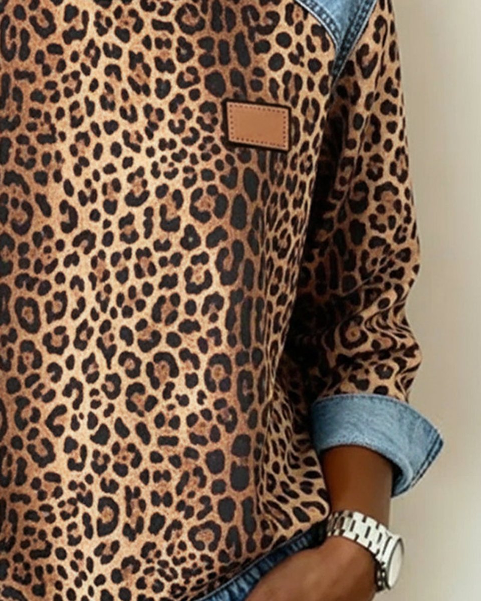 Women’s Leopard Print Denim Patchwork Jumper