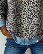 Women’s Leopard Print Denim Patchwork Jumper