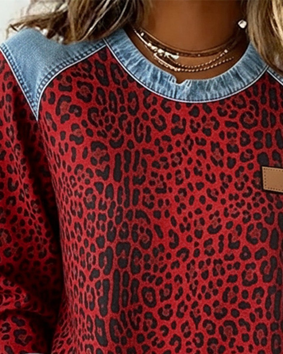 Women’s Leopard Print Denim Patchwork Jumper