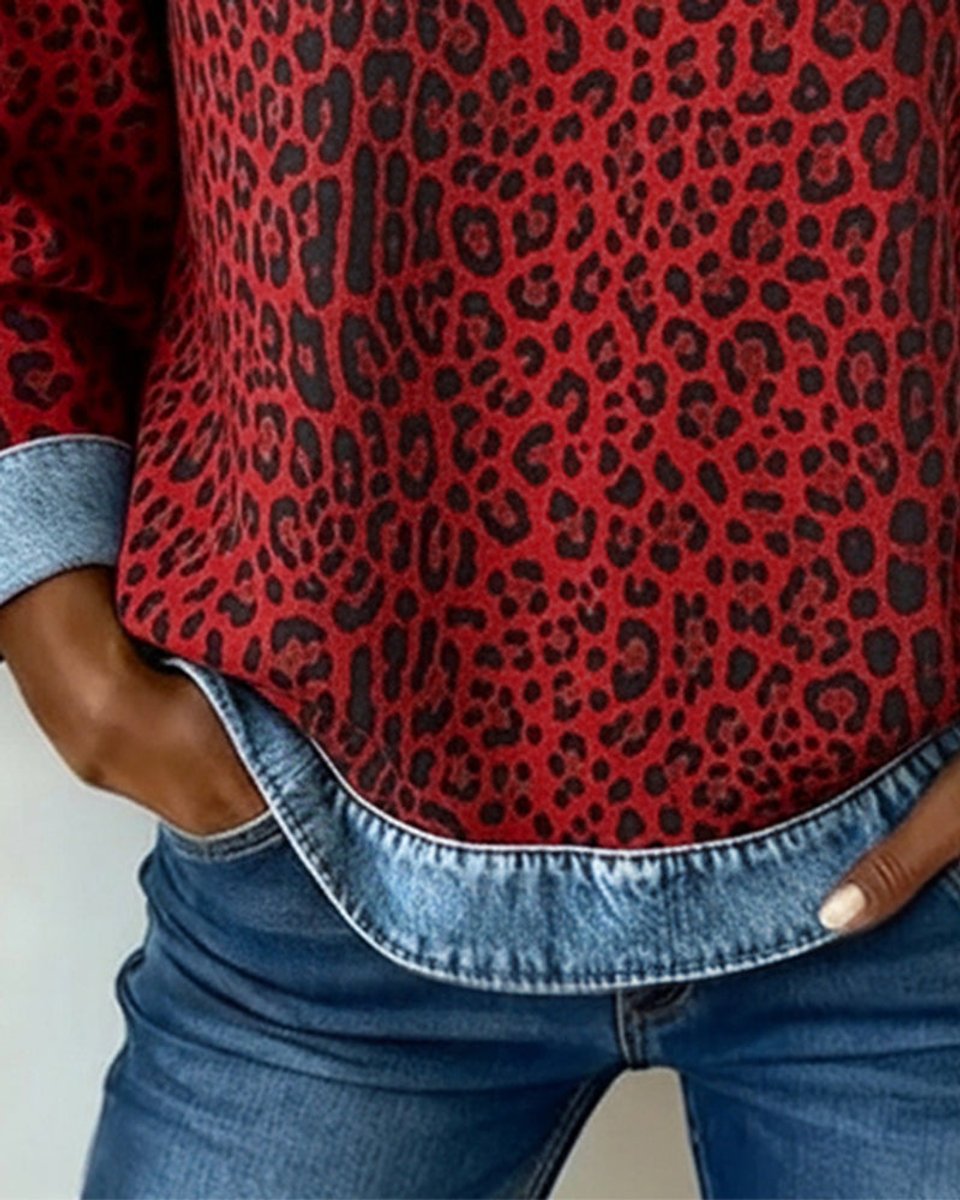 Women’s Leopard Print Denim Patchwork Jumper