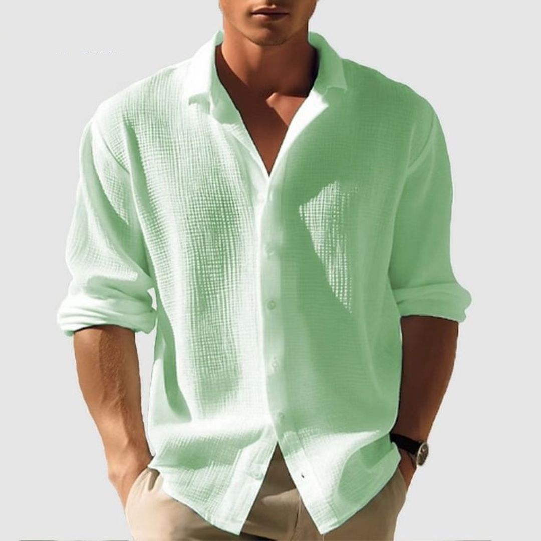 Men’s Casual Waffle Shirt with Long Sleeves Light Green