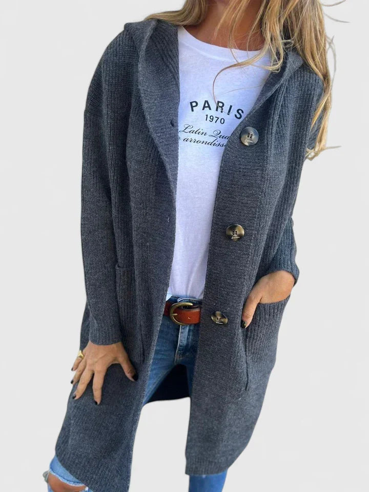 Women’s Longline Button Cardigan with Deep Front Pockets