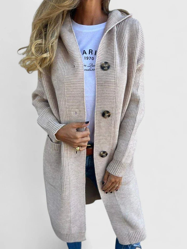 Women’s Longline Button Cardigan with Deep Front Pockets