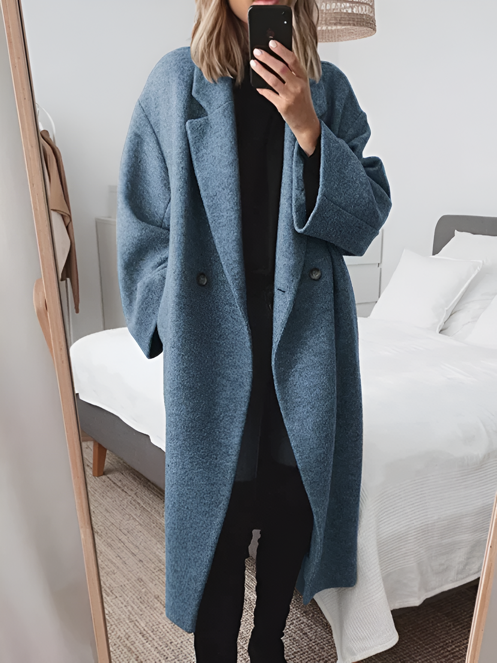 Women’s Longline Button-Up Winter Coat Blue