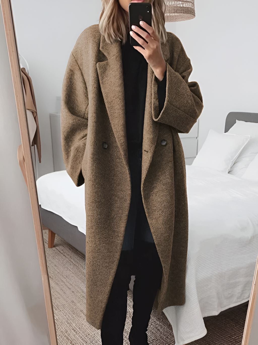Women’s Longline Button-Up Winter Coat Brown