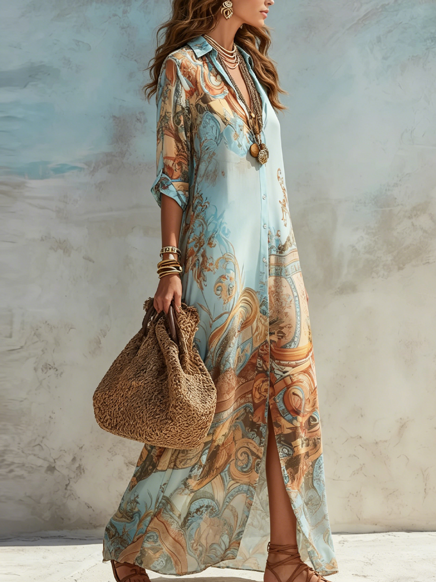 Women’s Elegant Mediterranean Shirt Dress