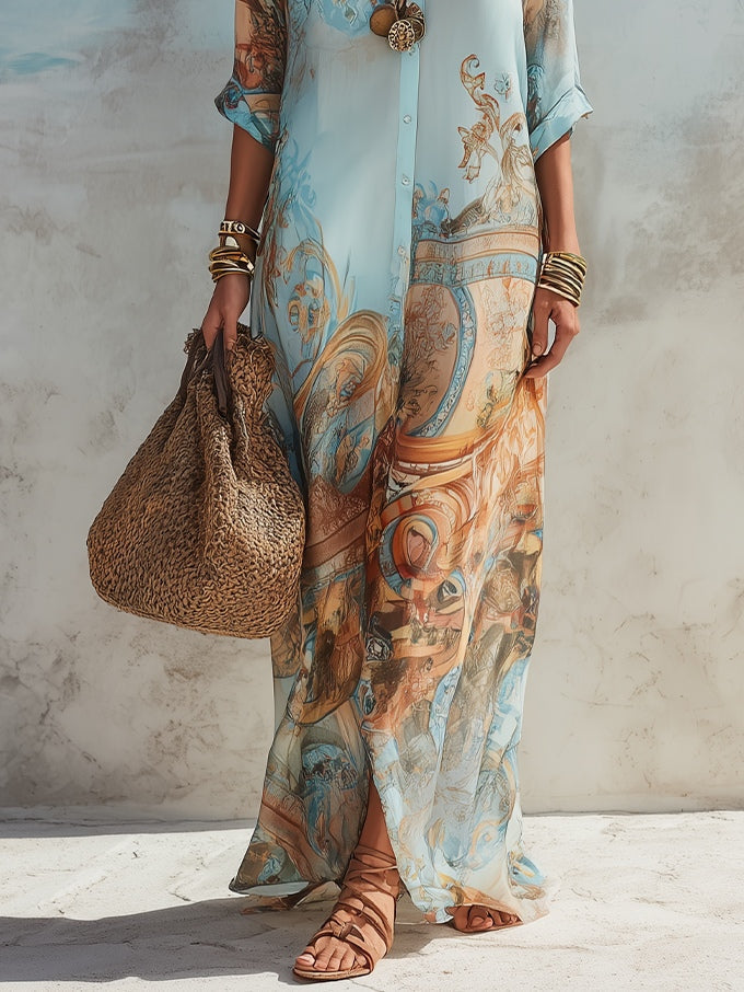 Women’s Elegant Mediterranean Shirt Dress