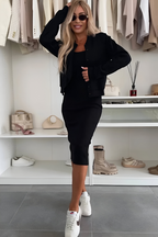 Women’s Comfortable Midi Dress and Cardigan Set Black