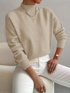 Women’s Mock Turtleneck Relaxed Fit Long Sleeve Jumper Beige