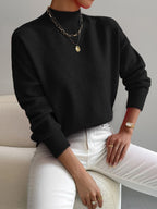 Women’s Mock Turtleneck Relaxed Fit Long Sleeve Jumper Black