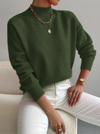 Women’s Mock Turtleneck Relaxed Fit Long Sleeve Jumper Green