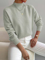 Women’s Mock Turtleneck Relaxed Fit Long Sleeve Jumper Light Green