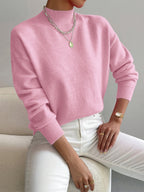 Women’s Mock Turtleneck Relaxed Fit Long Sleeve Jumper Light Pink