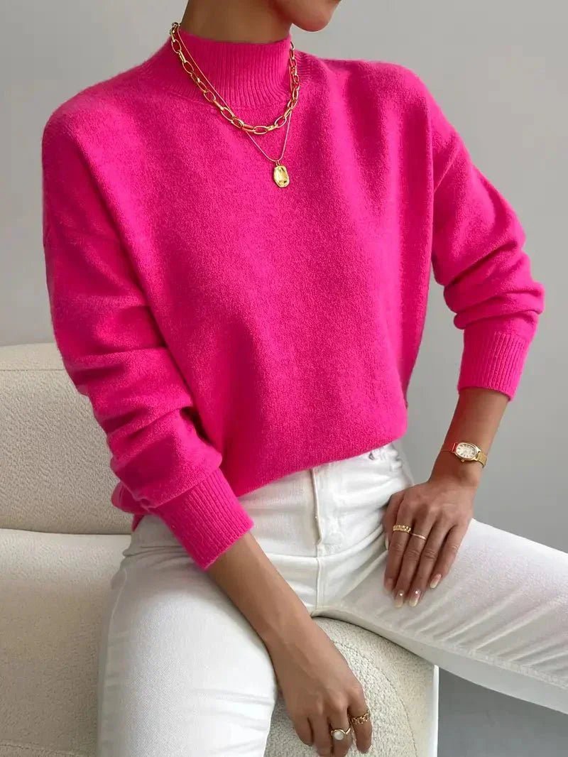 Women’s Mock Turtleneck Relaxed Fit Long Sleeve Jumper Pink