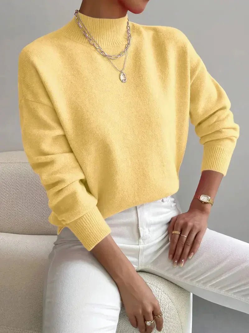 Women’s Mock Turtleneck Relaxed Fit Long Sleeve Jumper Yellow