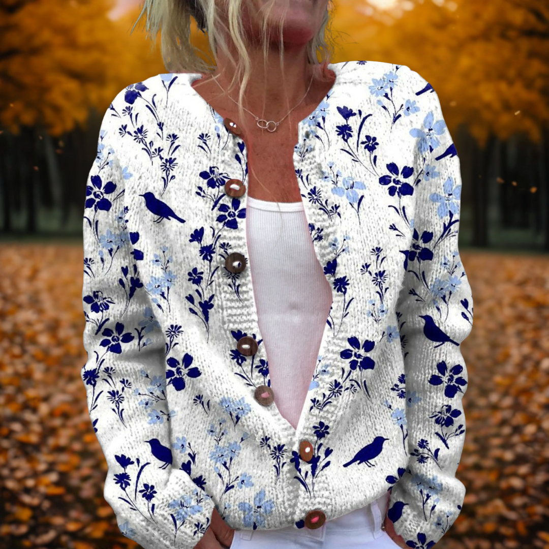 Women’s Open-Front Floral Knit Cardigan with Soft Drape Multicolour
