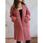 Women’s Oversized Knit Open Front Cardigan with Pockets Dusty Pink