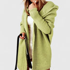 Women’s Oversized Knee-Length Cardigan with Large Hood Green