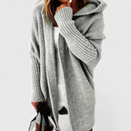 Women’s Oversized Knee-Length Cardigan with Large Hood Grey