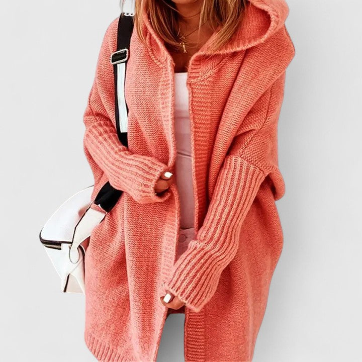 Women’s Oversized Knee-Length Cardigan with Large Hood Orange