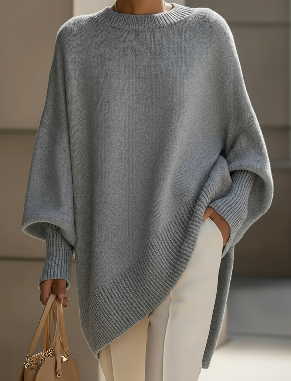 Women’s Elegant Oversized Knitted Jumper Grey