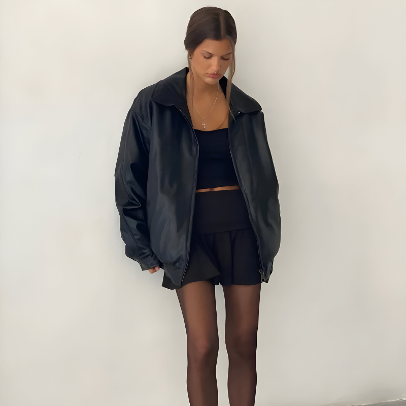 Women’s Stylish Oversized Leather Jacket