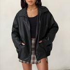 Women’s Stylish Oversized Leather Jacket Black