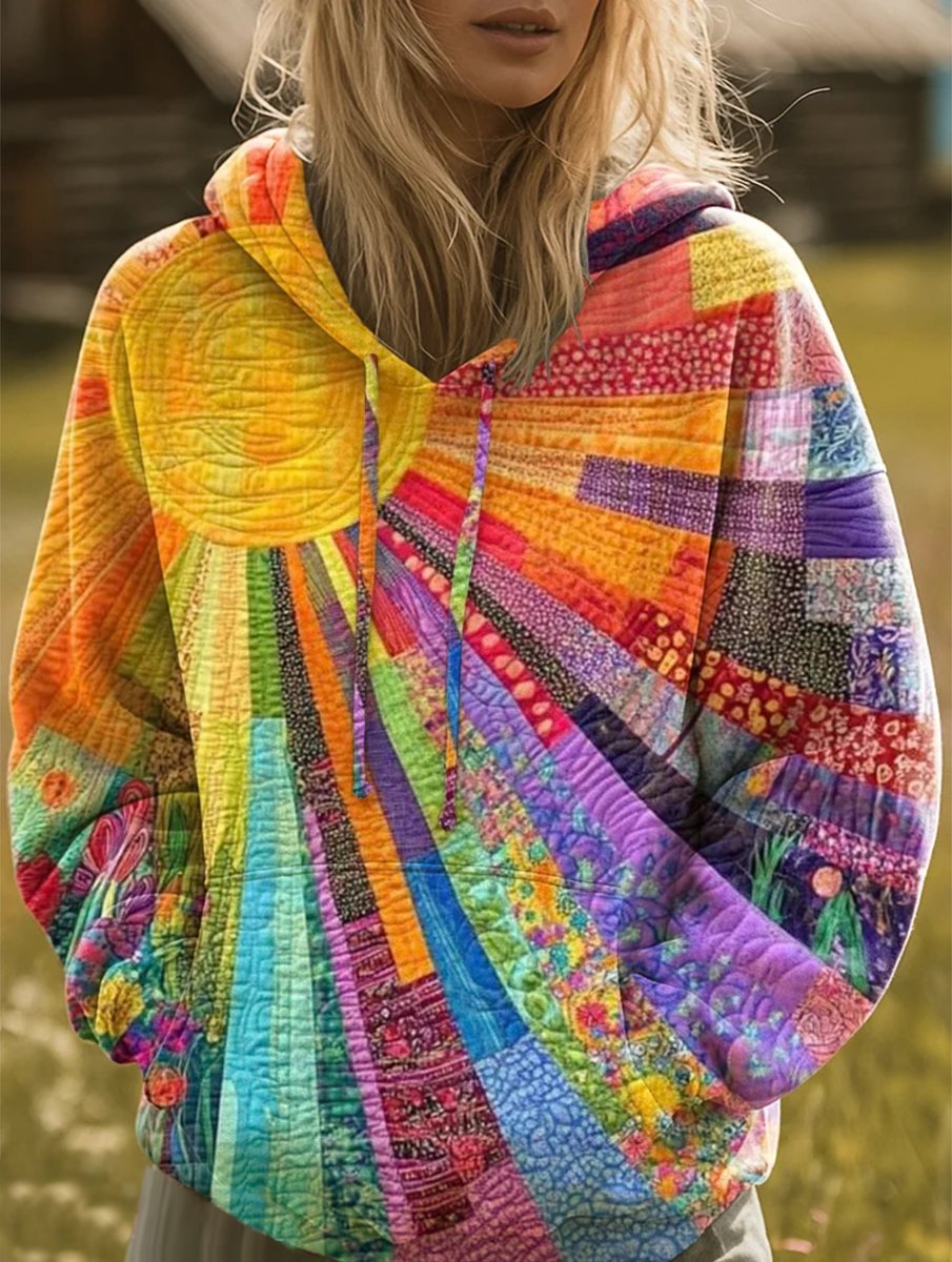 Women’s Bohemian Quilted Patchwork Hooded Jumper Multicolour