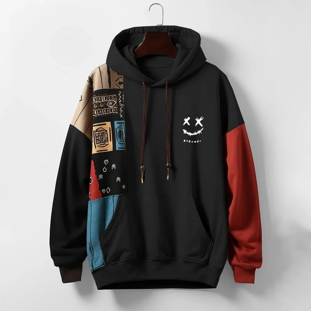 Men’s Modern Patchwork Hoodie Black