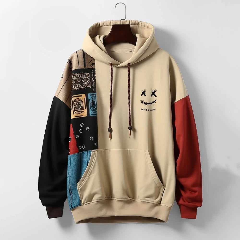 Men’s Modern Patchwork Hoodie Khaki