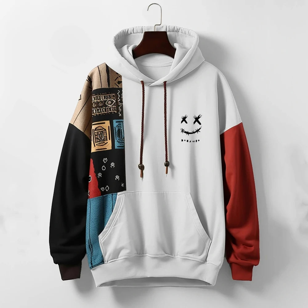 Men’s Modern Patchwork Hoodie White