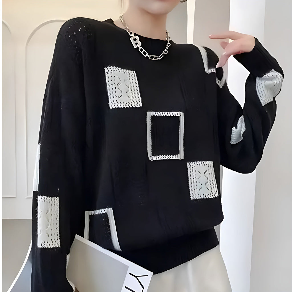 Women’s Modern Soft Patchwork Jumper Black