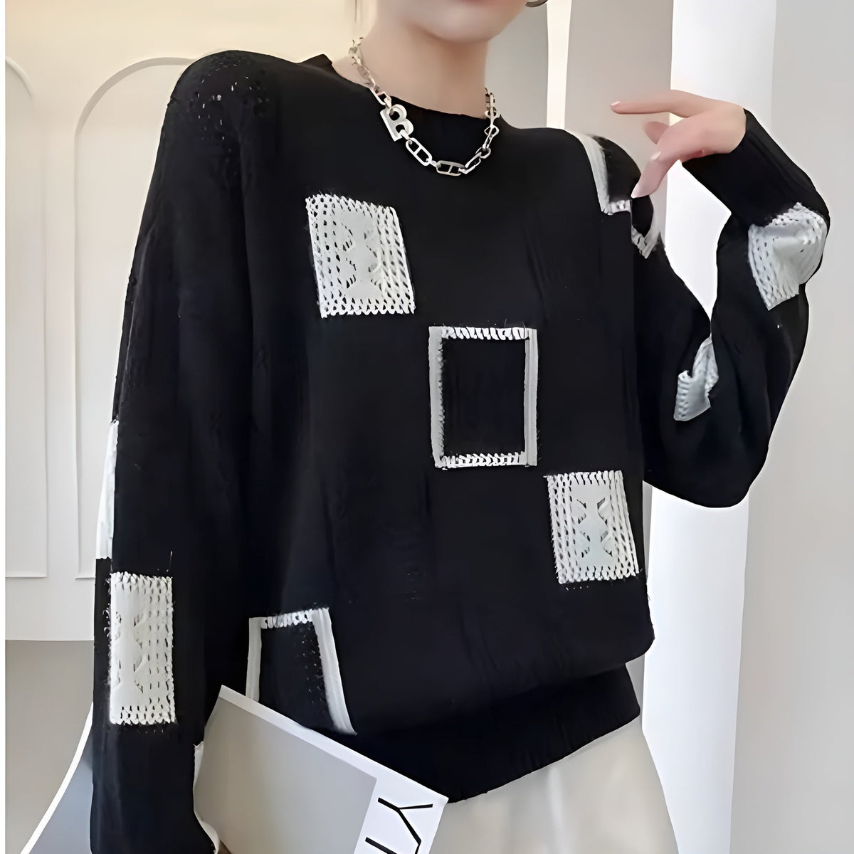 Women’s Modern Soft Patchwork Jumper Black