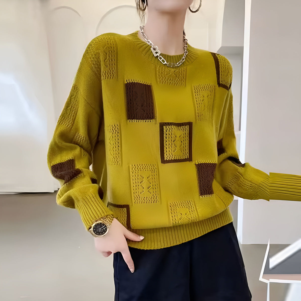 Women’s Modern Soft Patchwork Jumper Yellow